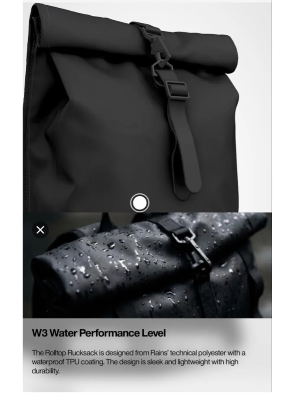 Rains Rolltop Waterproof Rucksack Backpack Black